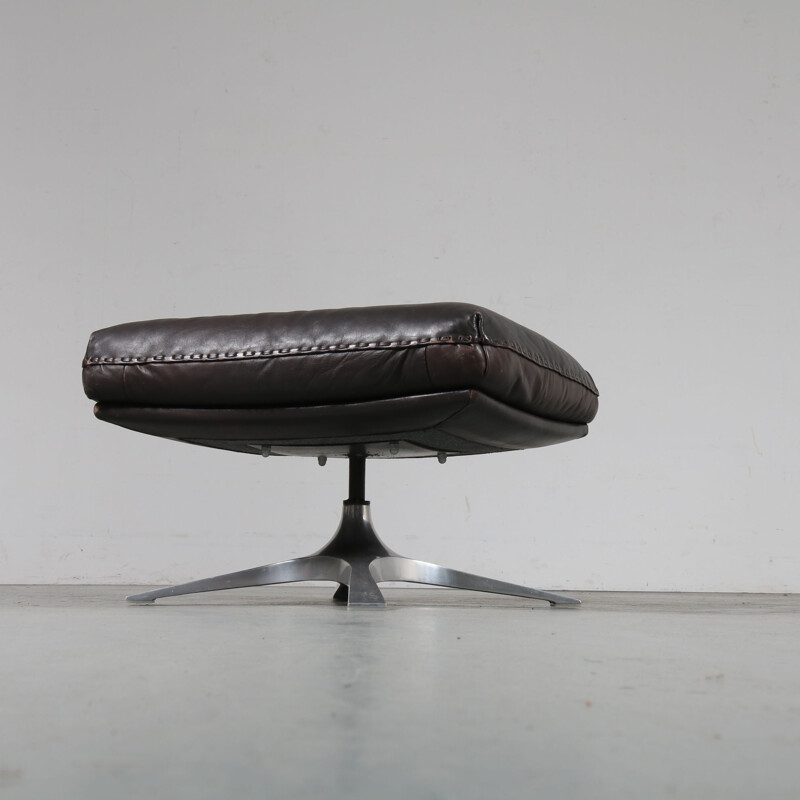 Vintage brown leather foot stool by De Sede, Switzerland, 1960s