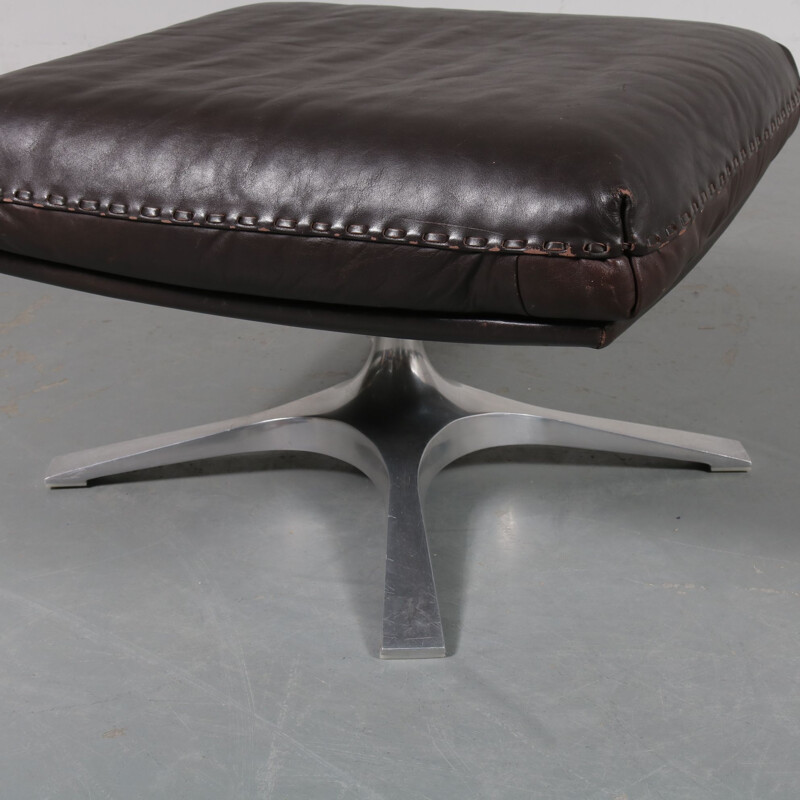 Vintage brown leather foot stool by De Sede, Switzerland, 1960s