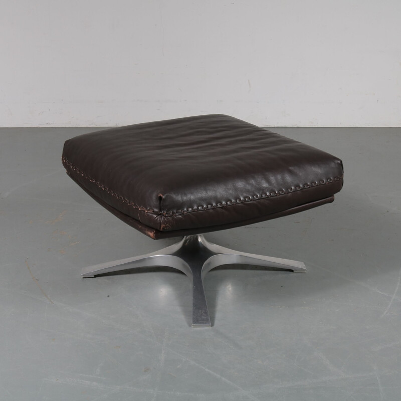 Vintage brown leather foot stool by De Sede, Switzerland, 1960s