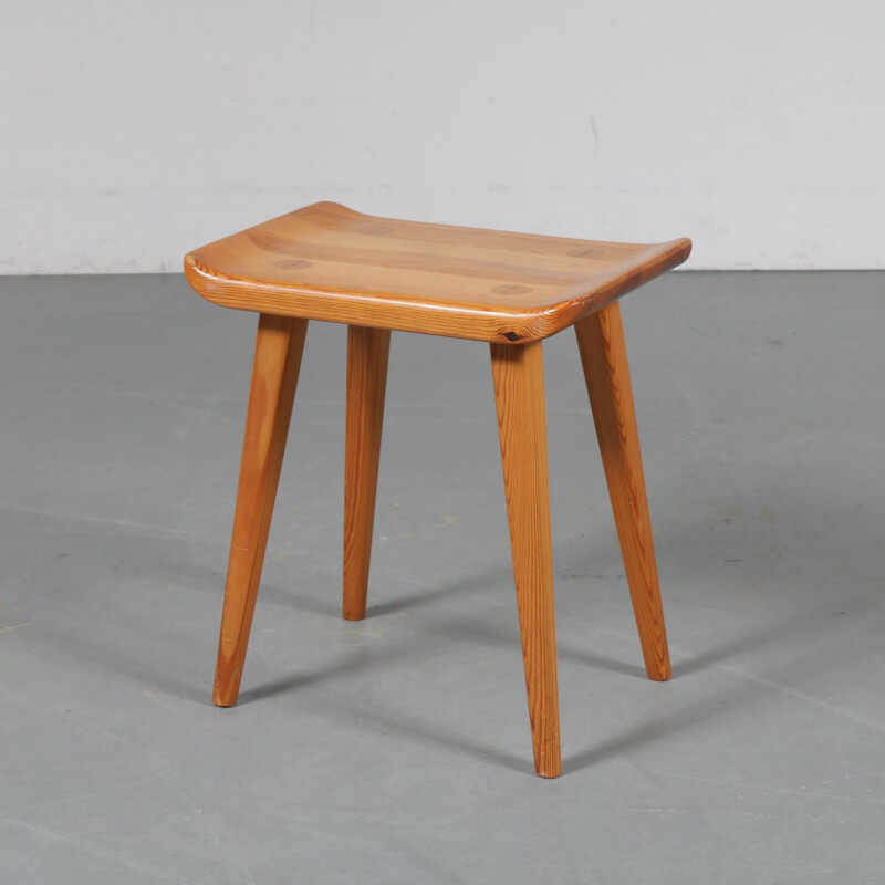 Vintage pine stool by Goran Malmvall, from Karl Andersson & Son, Denmark, 1950s