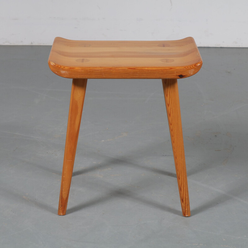 Vintage pine stool by Goran Malmvall, from Karl Andersson & Son, Denmark, 1950s