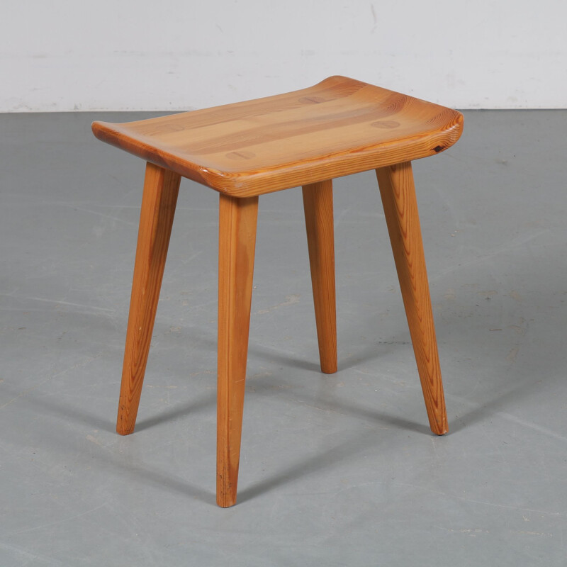 Vintage pine stool by Goran Malmvall, from Karl Andersson & Son, Denmark, 1950s