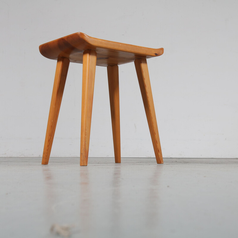 Vintage pine stool by Goran Malmvall, from Karl Andersson & Son, Denmark, 1950s