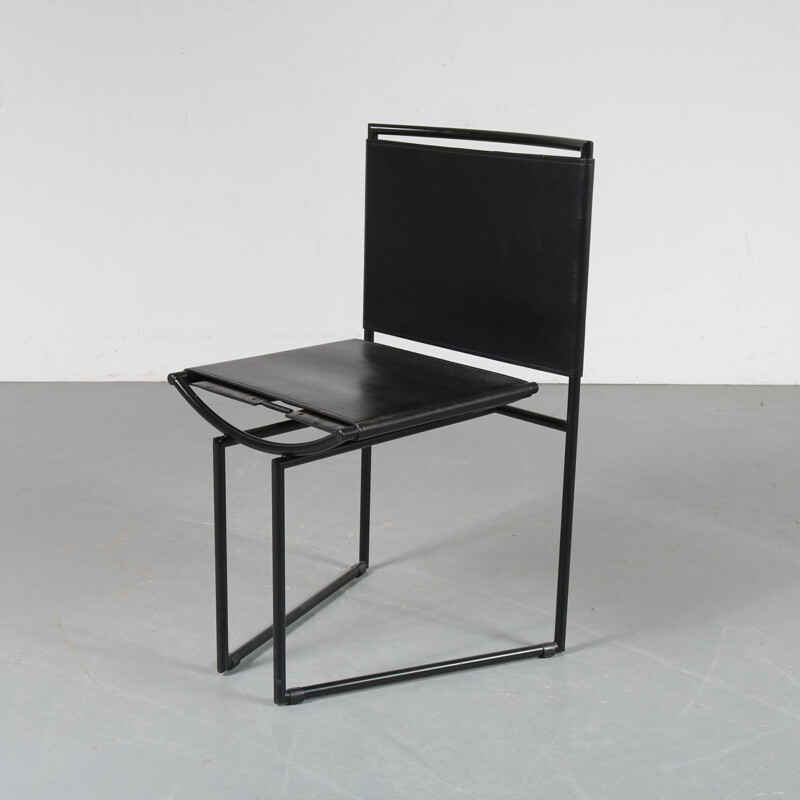 Vintage black metal and leather chair by Mario Botta from Alias, Switzerland, 1990s