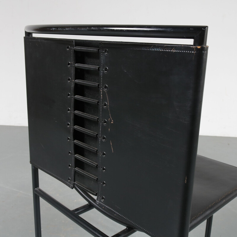 Vintage black metal and leather chair by Mario Botta from Alias, Switzerland, 1990s