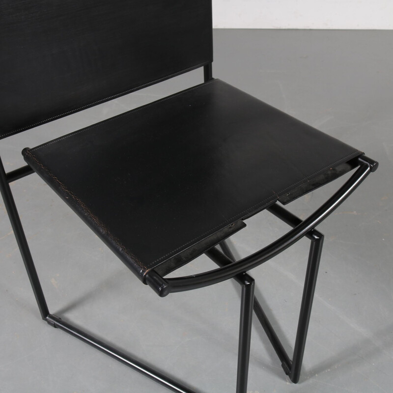 Vintage black metal and leather chair by Mario Botta from Alias, Switzerland, 1990s