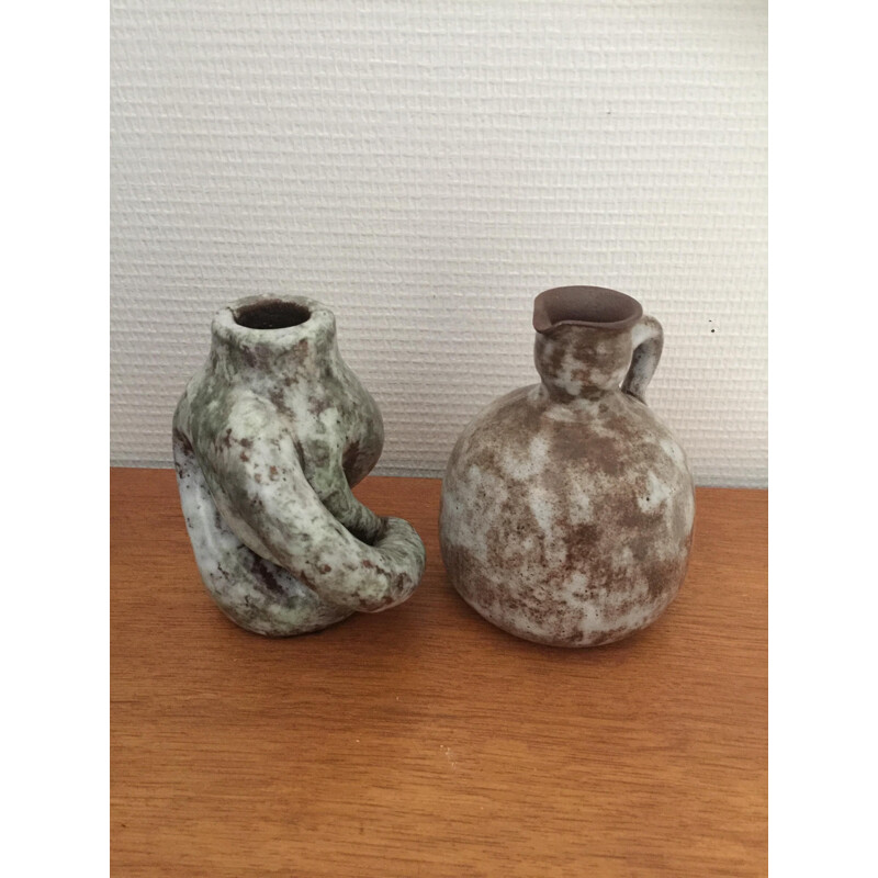 Pair of vintage glazed ceramic vases by Alexandre Kostanda, France