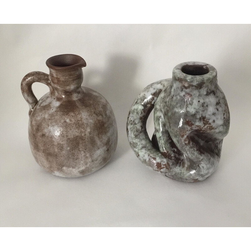 Pair of vintage glazed ceramic vases by Alexandre Kostanda, France