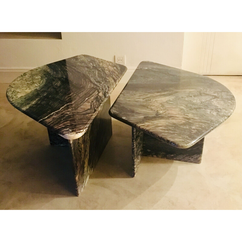 Ensemble de 2 tables basses vintage en marbre, 1970
