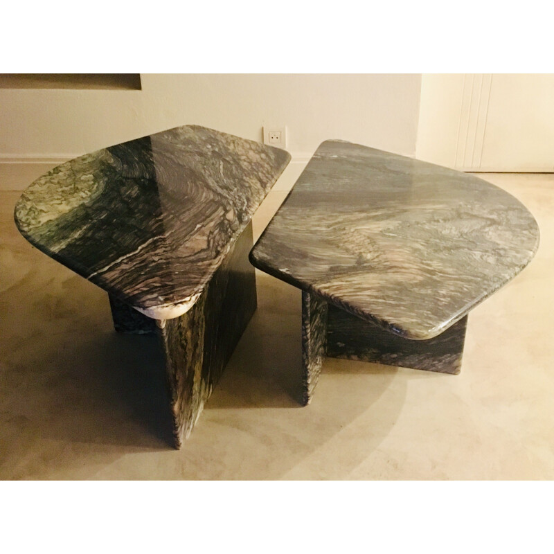 Set of 2 vintage marble coffee tables, 1970s