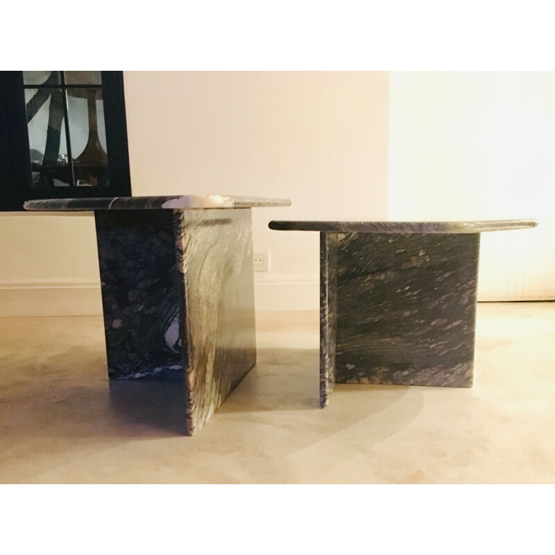 Set of 2 vintage marble coffee tables, 1970s
