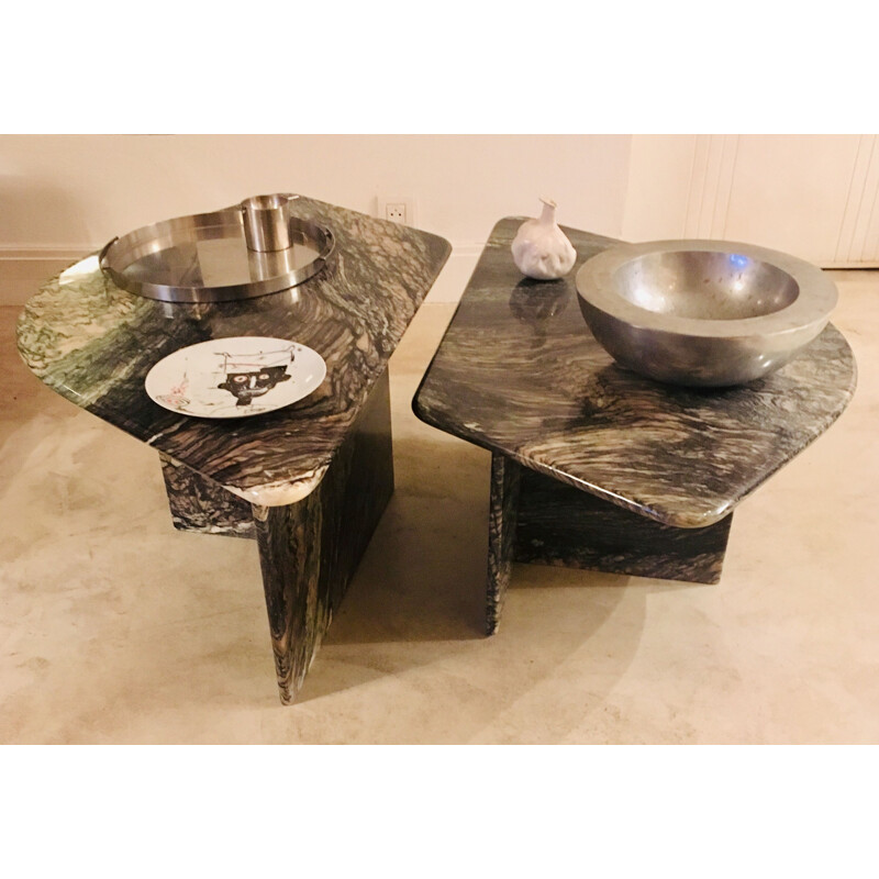 Set of 2 vintage marble coffee tables, 1970s