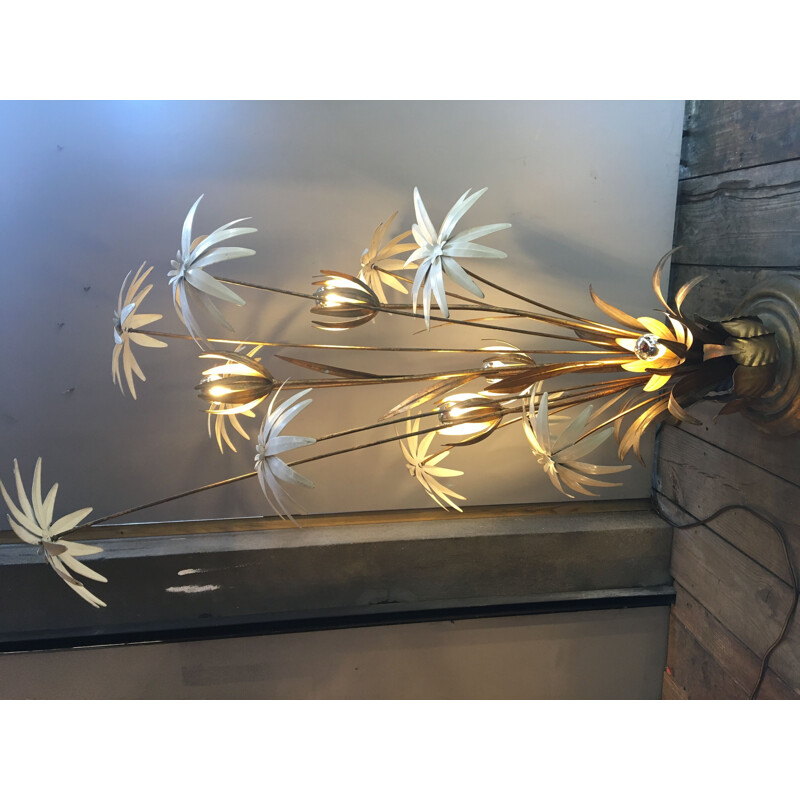 Vintage floral floor lamp in brass and metal by Hans Kogl, 1970s