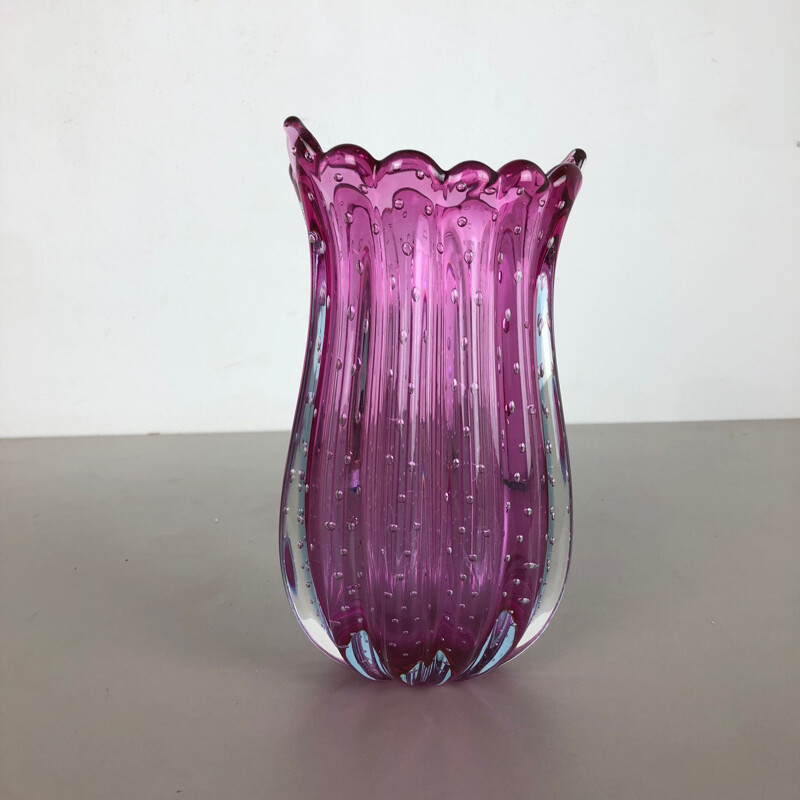 Vase en verre vintage en verre de Murano bullicante par Archimede Seguso, Italie, 1970