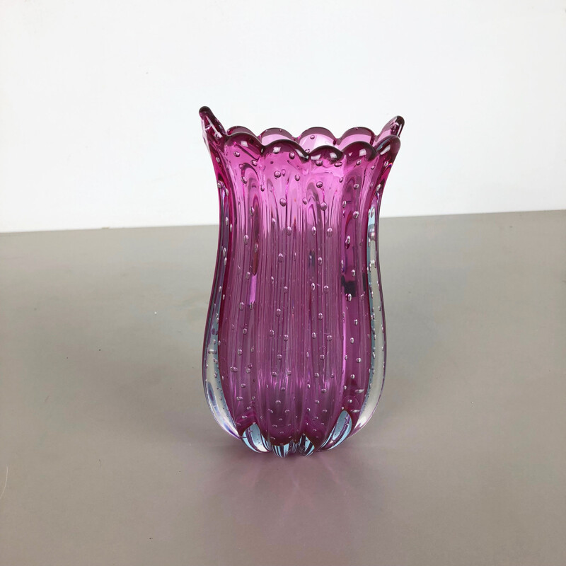 Vintage bullicante Murano glass vase by Archimede Seguso, Italy, 1970s