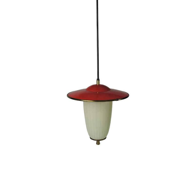 Vintage hanglamp van metaal en glas, 1950