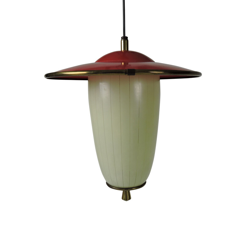 Vintage hanglamp van metaal en glas, 1950