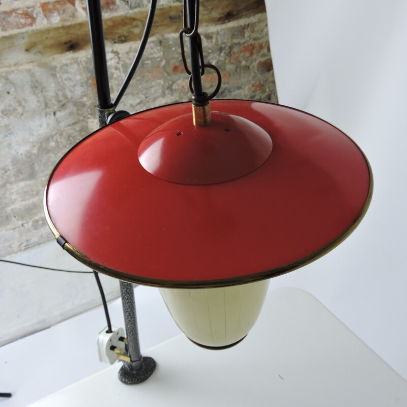 Vintage hanglamp van metaal en glas, 1950