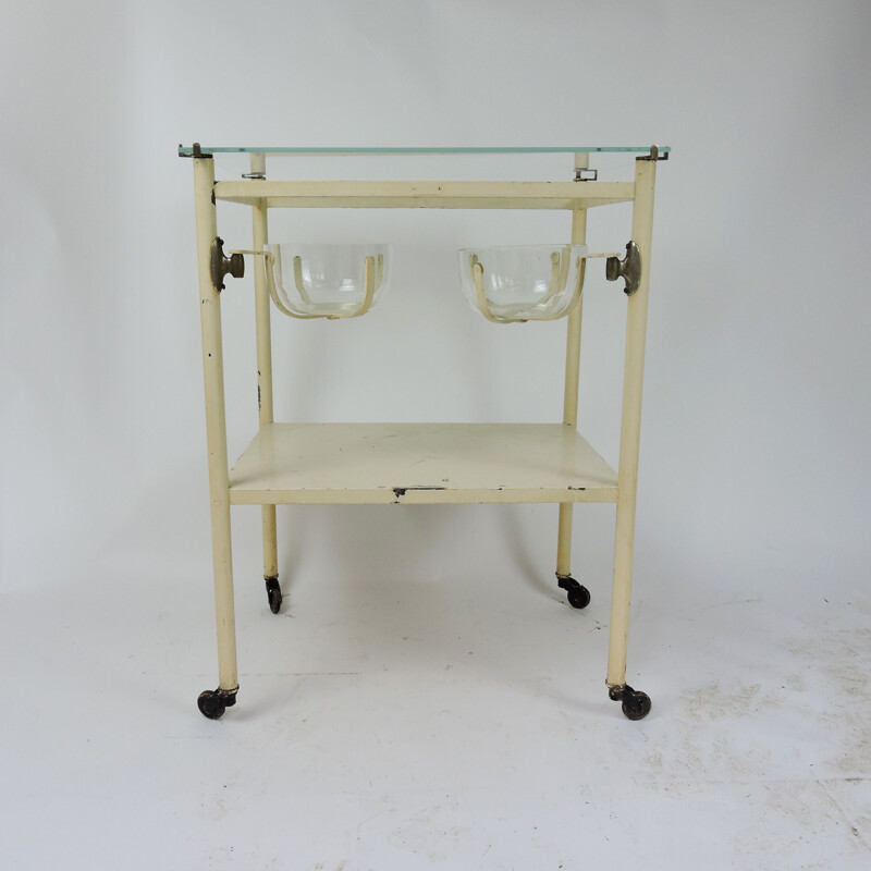 Vintage painted cream industrial trolley, 1960s