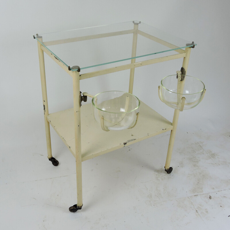 Vintage painted cream industrial trolley, 1960s