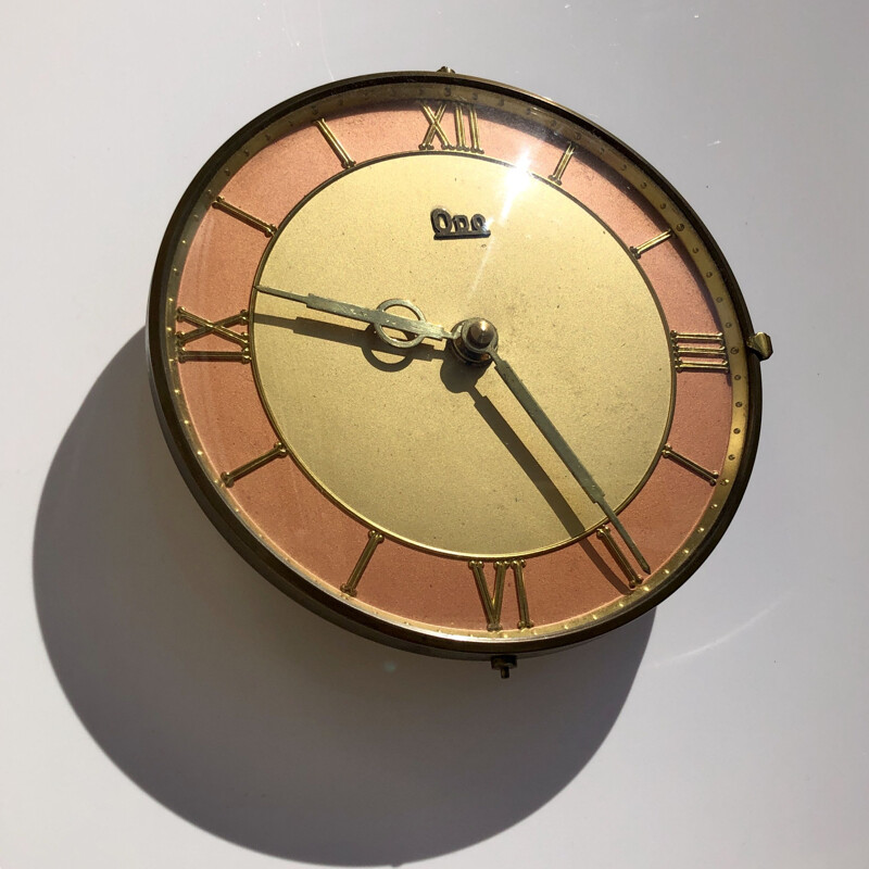Vintage brass wall clock, France 1950s