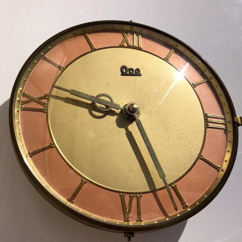 Vintage brass wall clock, France 1950s