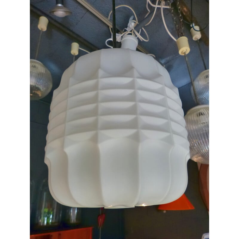 White textured and patterned hanging lamp - 1950s