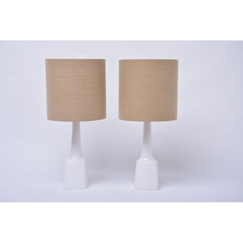 Set of 2 vintage white ceramic table lamps model 941 by Soholm, 1970s