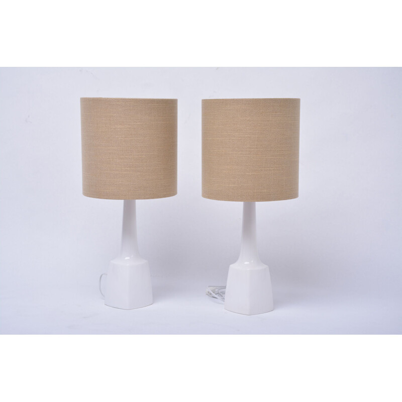 Set of 2 vintage white ceramic table lamps model 941 by Soholm, 1970s