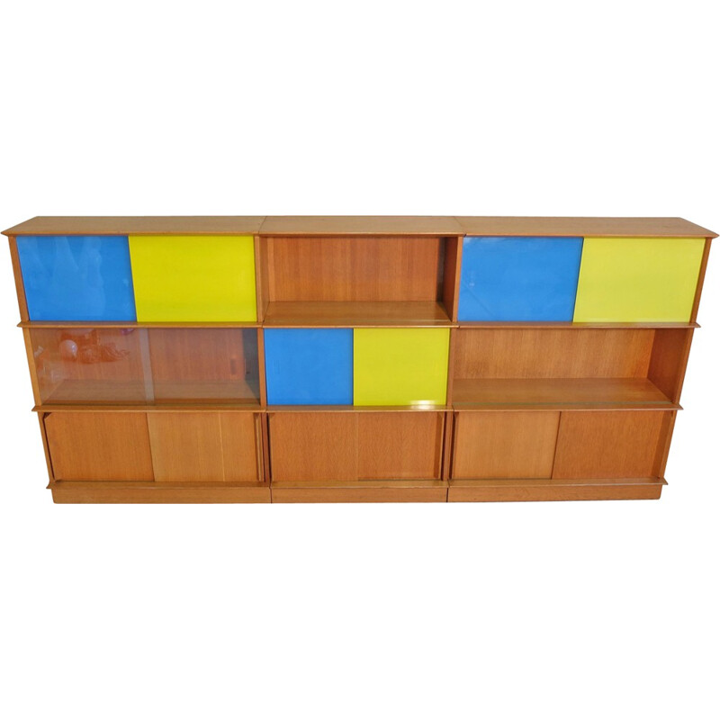 Shelves wall unit in solid and veneer oakwood, Didier ROZAFFY - 1950