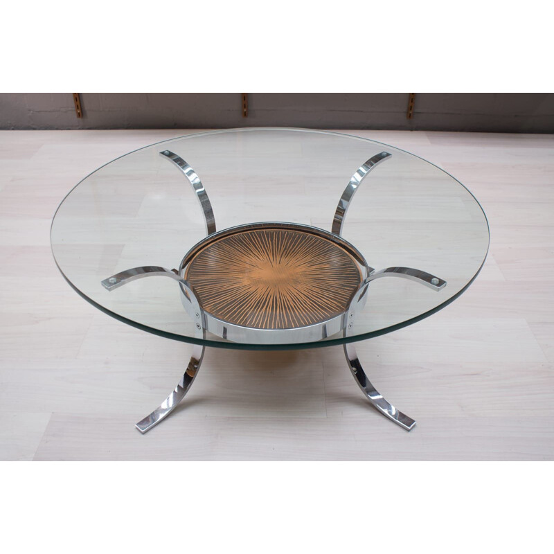 Vintage chrome and copper coffee table by Kondor, 1960