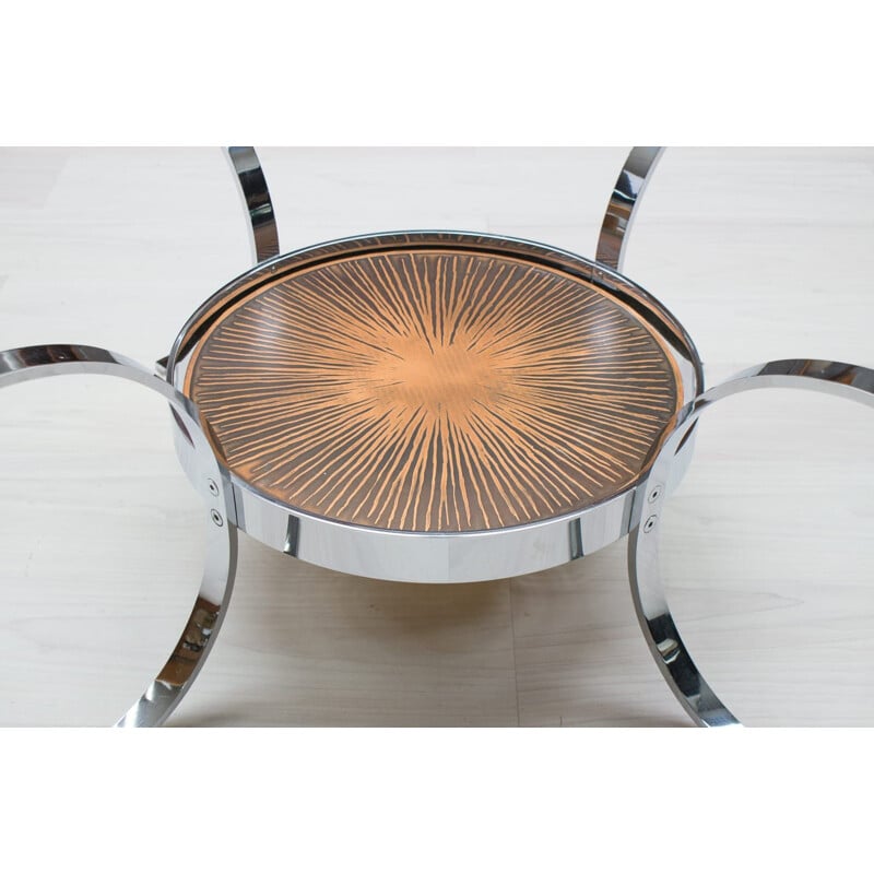 Vintage chrome and copper coffee table by Kondor, 1960