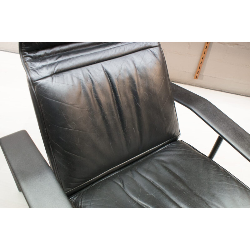 Vintage black leather lounge chair, 1980s