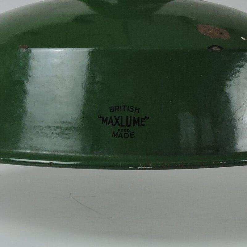 Suspension vintage industrielle verte de Maxlume, 1940