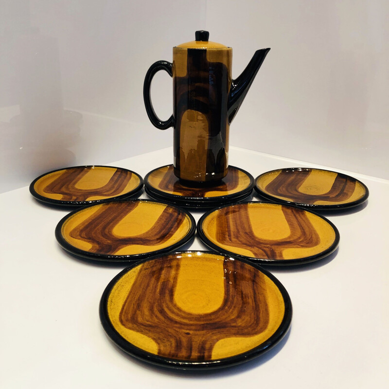 Burkart ceramic vintage dessert service, Switzerland, 1970