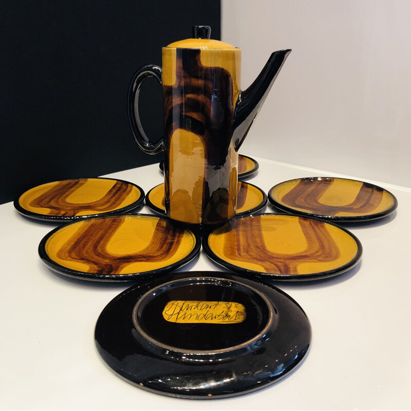 Burkart ceramic vintage dessert service, Switzerland, 1970