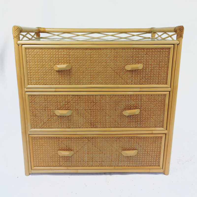 Cane vintage chest of drawers, 1980s