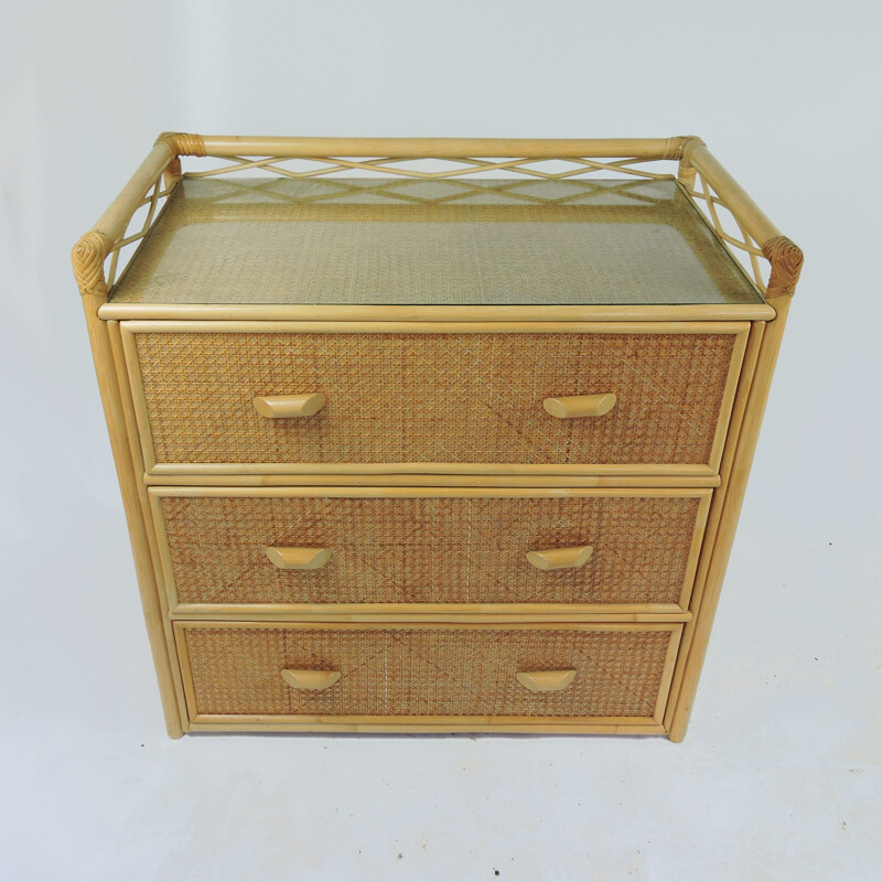 Cane vintage chest of drawers, 1980s