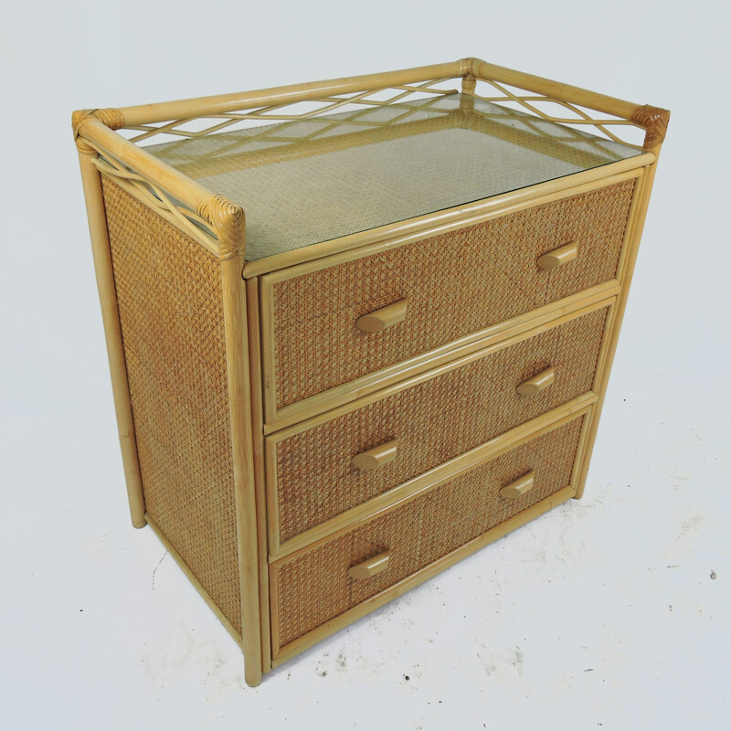 Cane vintage chest of drawers, 1980s