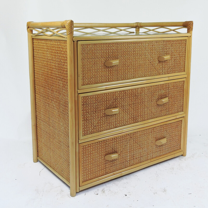 Cane vintage chest of drawers, 1980s