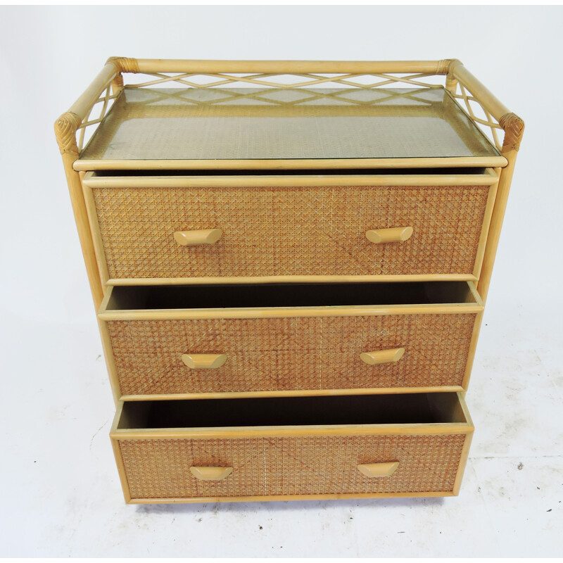 Cane vintage chest of drawers, 1980s