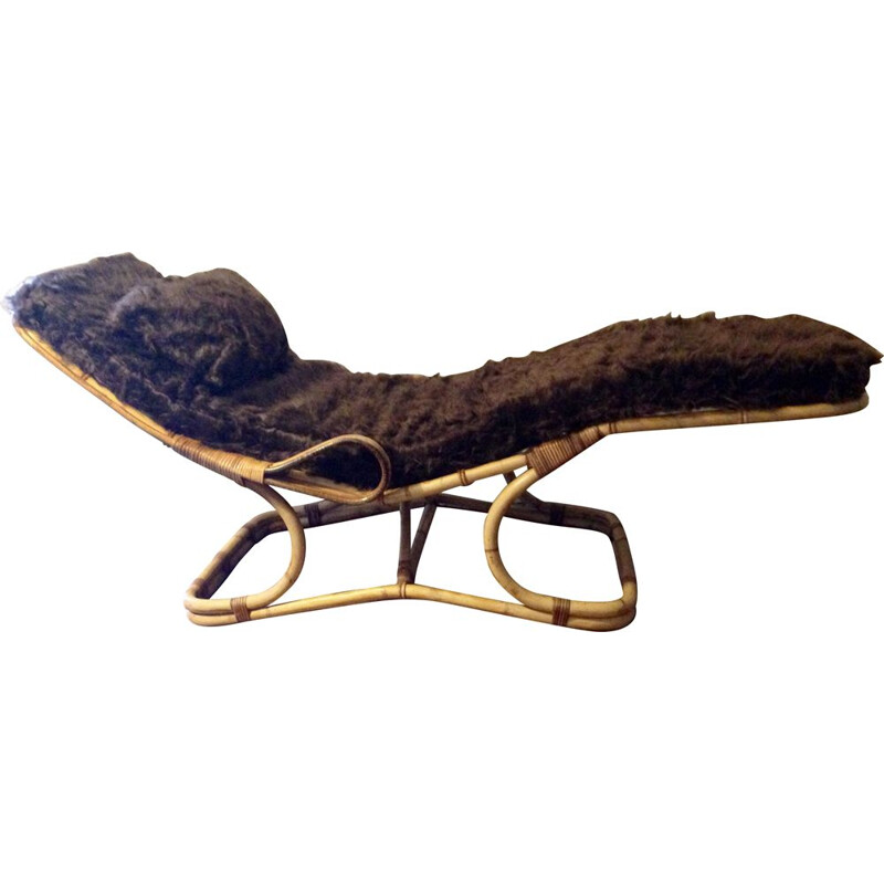 Chaise longue bain de soleil vintage en rotin 1960