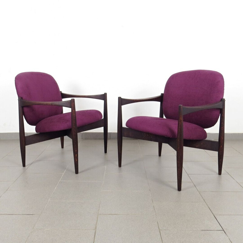 Set of 2 purple vintage armchairs, 1960s