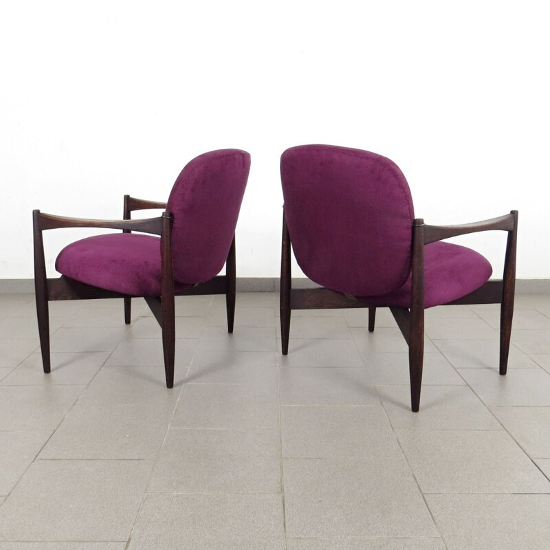 Set of 2 purple vintage armchairs, 1960s