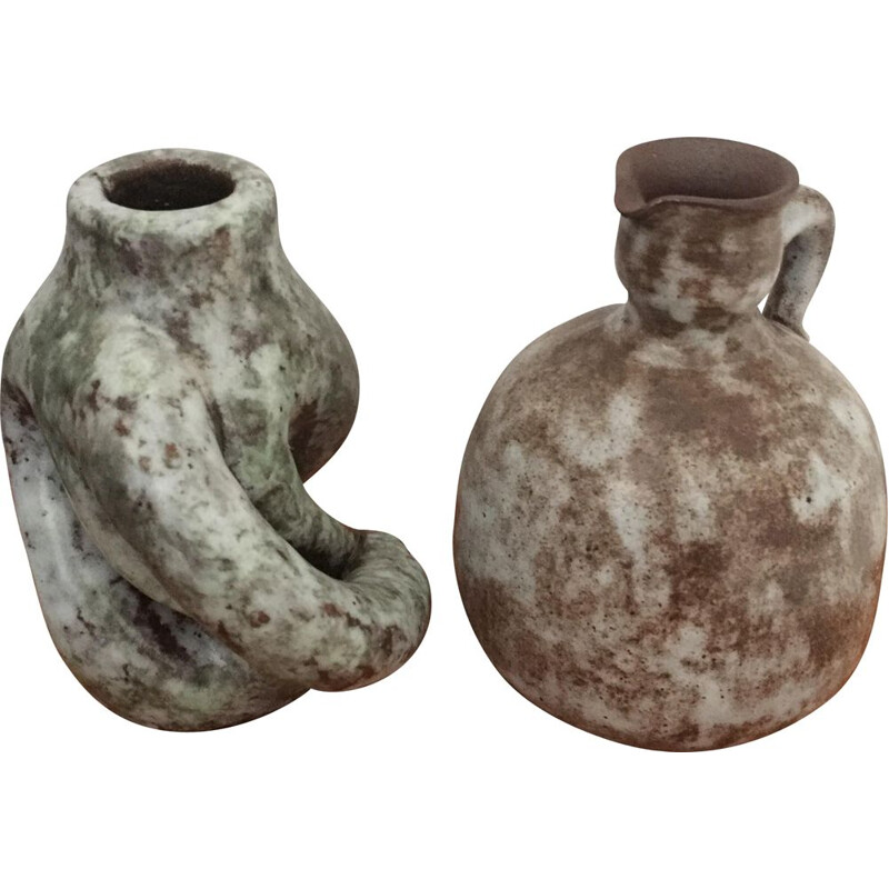 Ein Paar Vintage-Vasen aus glasierter Keramik von Alexandre Kostanda, Frankreich