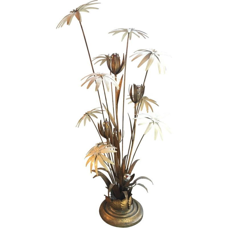 Vintage floral floor lamp in brass and metal by Hans Kogl, 1970s