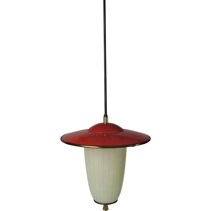 Vintage hanglamp van metaal en glas, 1950