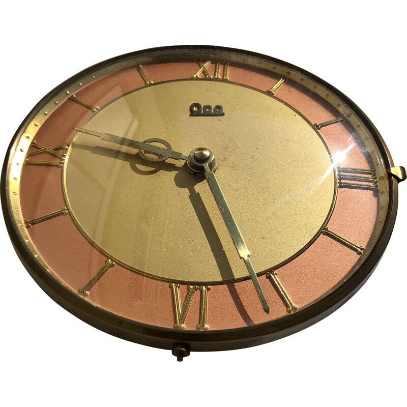 Vintage brass wall clock, France 1950s