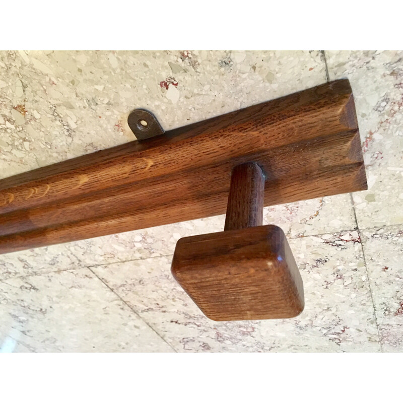 Vintage coat rack in waxed oak, 1930s