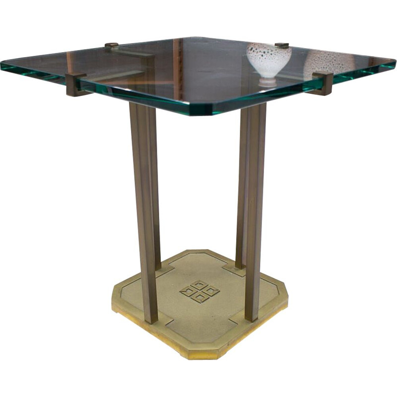 Mesa de comedor vintage T19 de latón y cristal de Peter Ghyczy, 1970